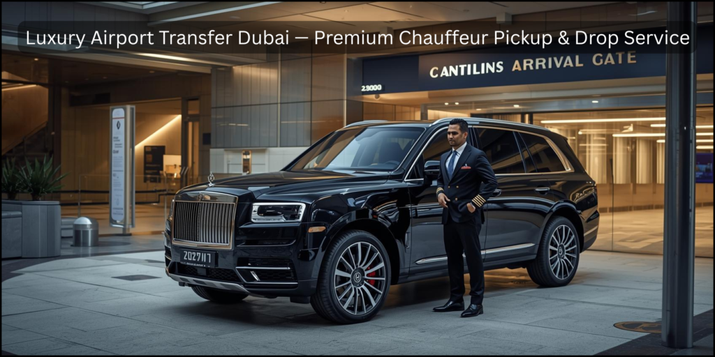 Luxury airport transfer Dubai chauffeur greeting VIP traveler