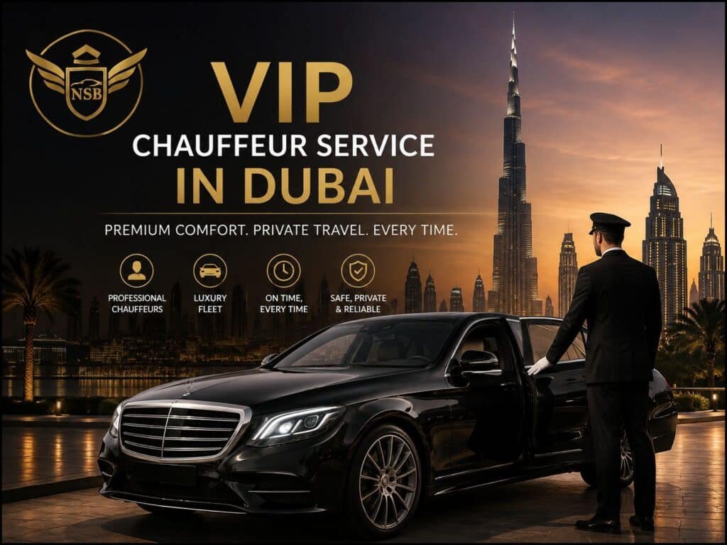 VIP chauffeur service Dubai with luxury car and professional chauffeur