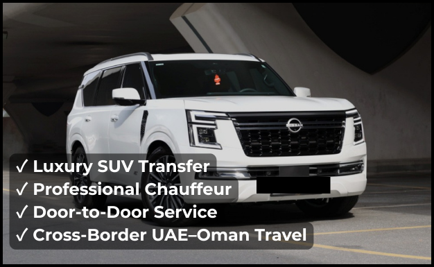 Nissan Patrol 7 seater luxury SUV for Dubai to Muscat chauffeur service