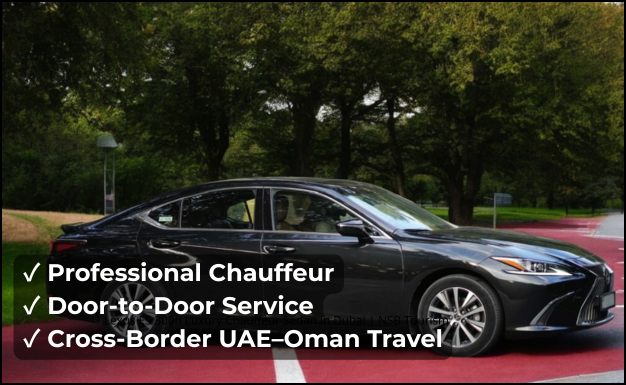 Lexus ES luxury sedan chauffeur service Dubai to Muscat private car transfer