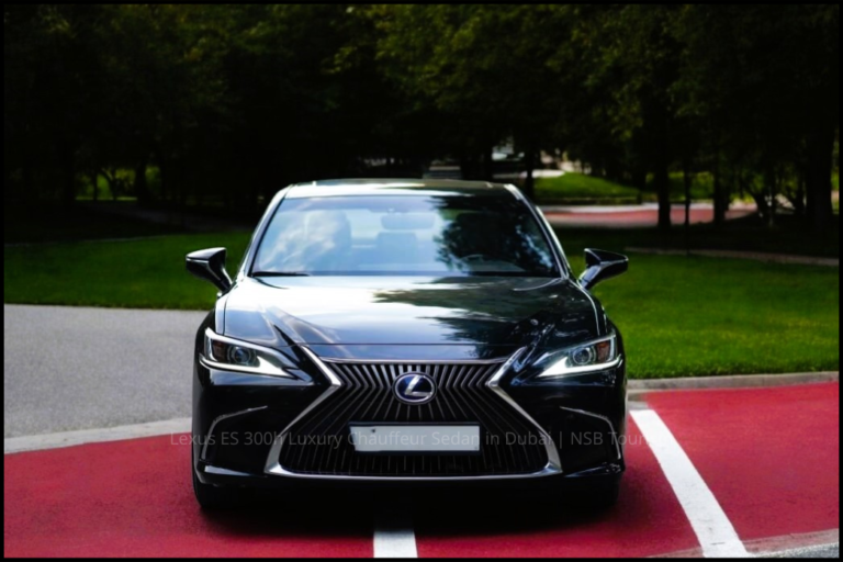 Luxury Lexus ES 300h sedan available for private chauffeur travel from Dubai to Saudi Arabia.