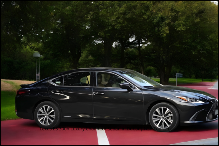 Luxury Lexus ES 300h sedan available for private chauffeur travel from Dubai to Saudi Arabia.