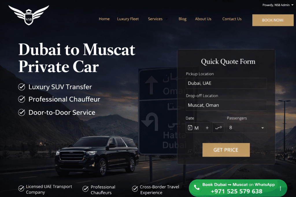 Dubai to Muscat private car chauffeur service UAE to Oman