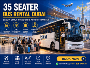 35 seater bus rental Dubai airport transfer group transport NSB Luxury Transpor