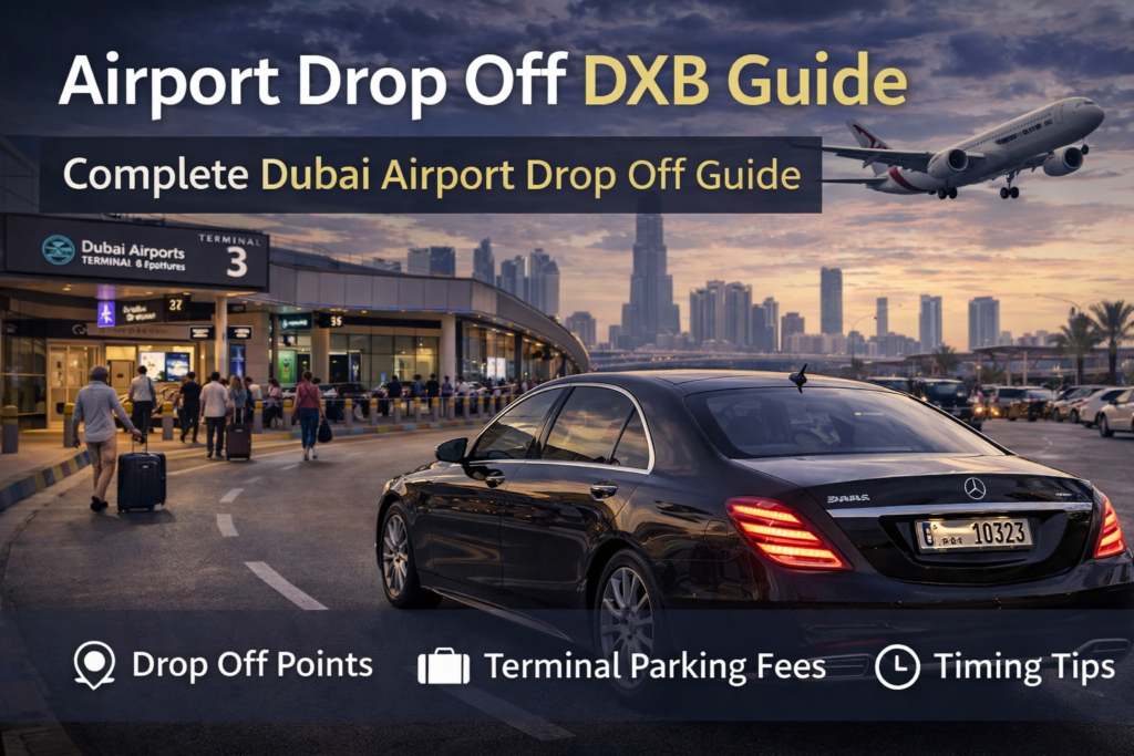 Luxury airport transfer service Dubai with chauffeur assisting passengers for DXB airport drop off
