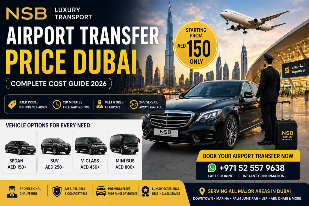 dubai airport transfer service price luxury chauffeur mercedes sedan suv v class airport pickup dubai