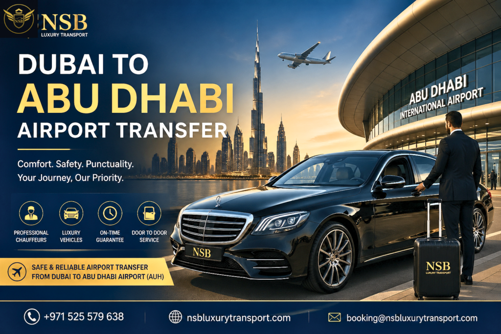 Dubai to Abu Dhabi Airport Transfer luxury SUV chauffeur service