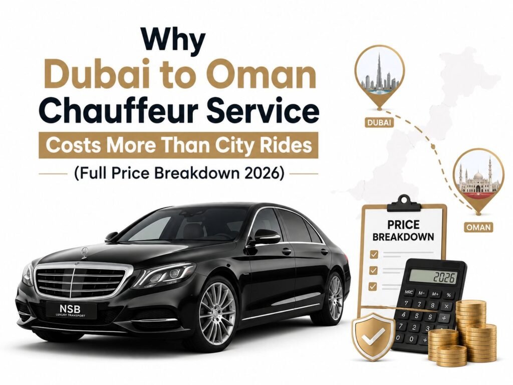 Dubai to Oman Chauffeur Service Cost guide showing luxury cross-border chauffeur travel from Dubai to Oman