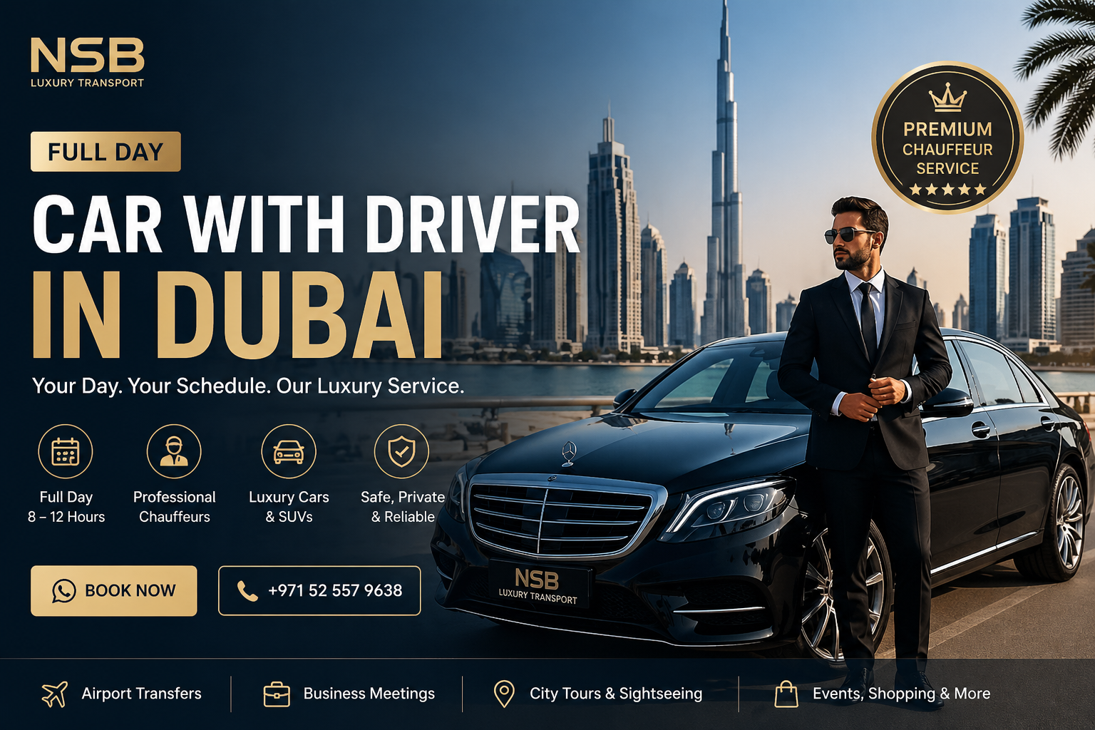 full day car with driver in Dubai NSB Luxury Transport chauffeur service