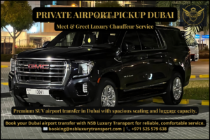luxury SUV airport transfer Dubai GMC Yukon at terminal