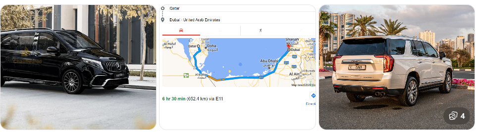 Dubai to Doha chauffeur service luxury car desert highway