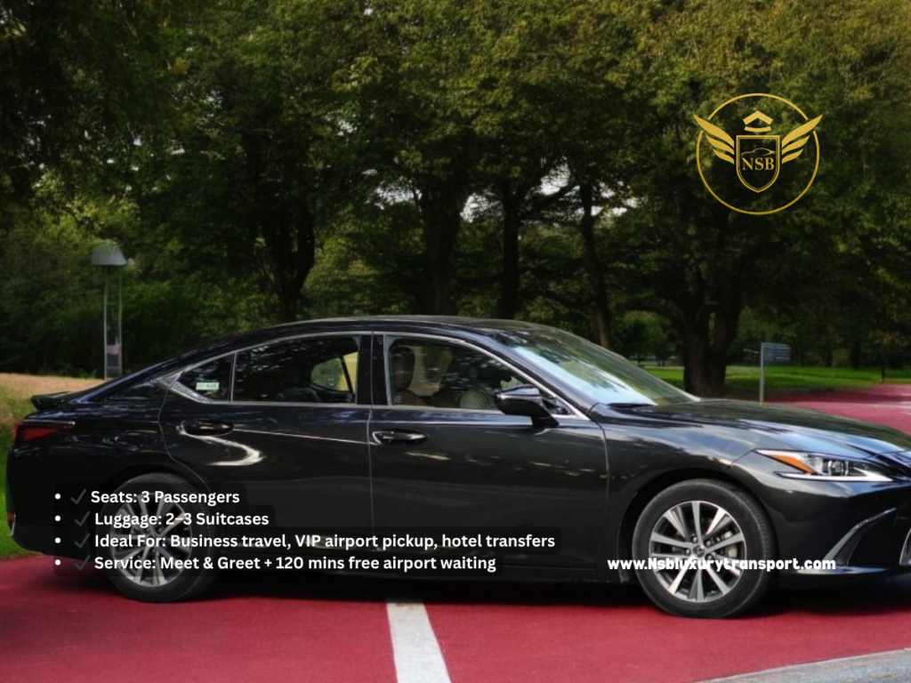 Lexus ES 300h airport transfer Dubai chauffeur service luxury sedan pickup