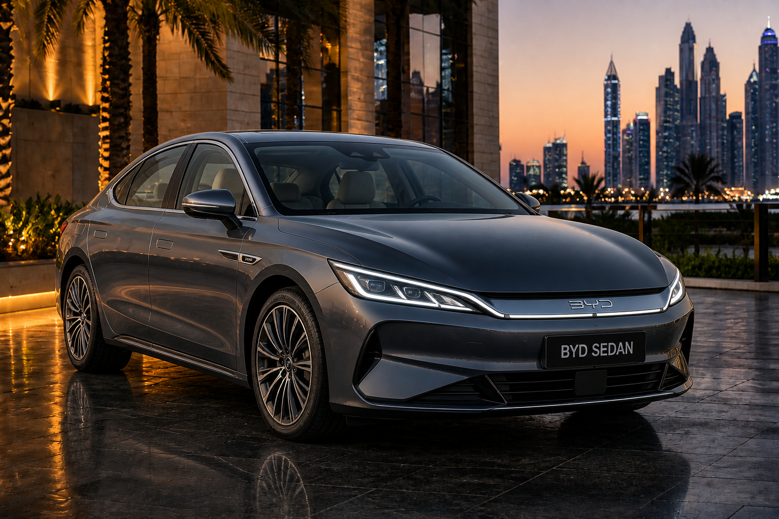BYD sedan chauffeur service Dubai modern private car with driver