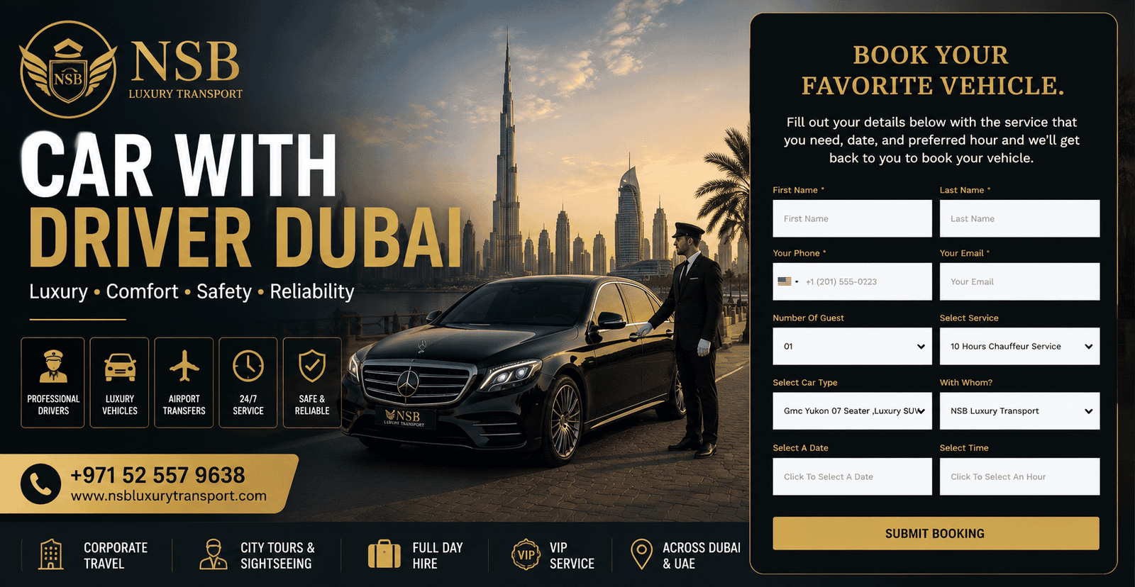 Car with Driver Dubai luxury transportation by NSB Luxury Transport