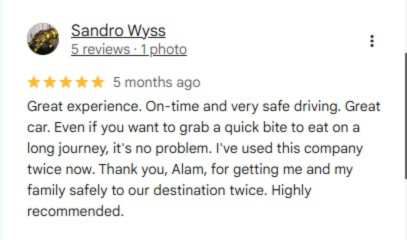 Google reviews for NSB Luxury Transport trusted car with driver Dubai service