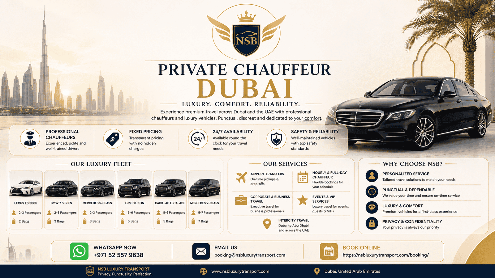 Private Chauffeur Dubai infographic by NSB Luxury Transport