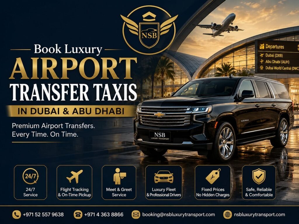 Luxury airport transfer taxis in Dubai and Abu Dhabi by NSB Luxury Transport