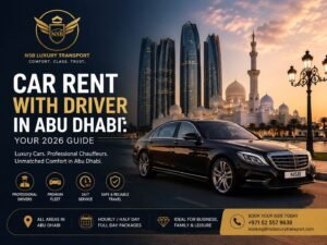 Car rent with driver in Abu Dhabi luxury chauffeur service with Mercedes sedan near Sheikh Zayed Grand Mosque