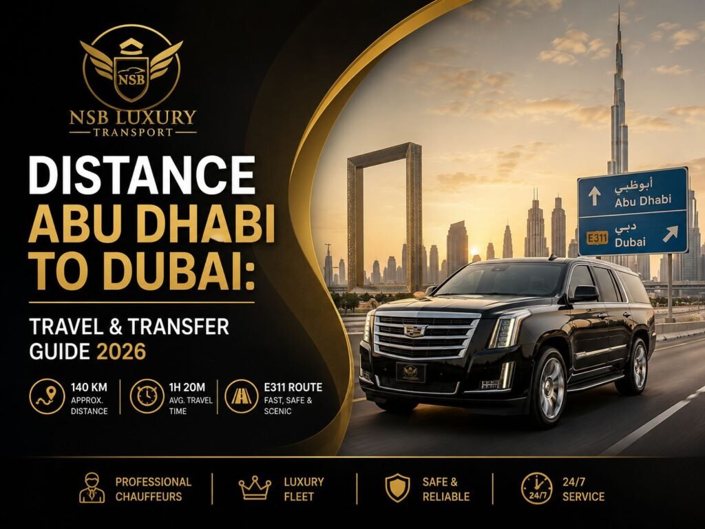 Distance Abu Dhabi to Dubai Travel Transfer Guide 2026 | NSB Luxury Transport