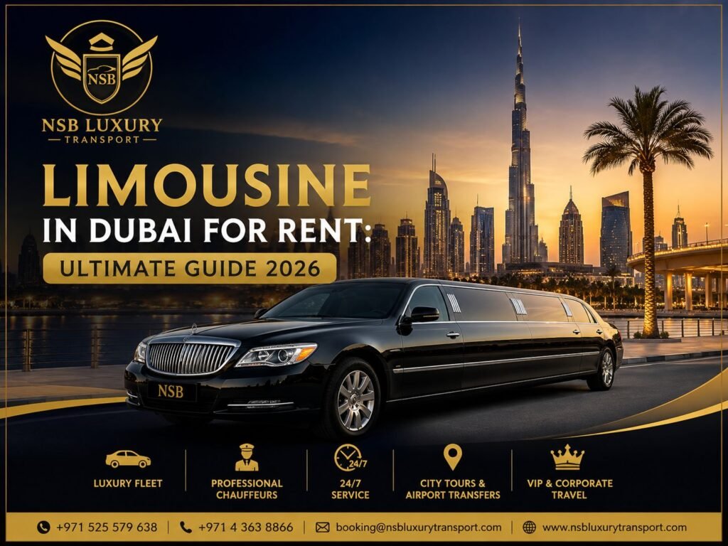 Luxury limousine in Dubai for rent with NSB Luxury Transport chauffeur service