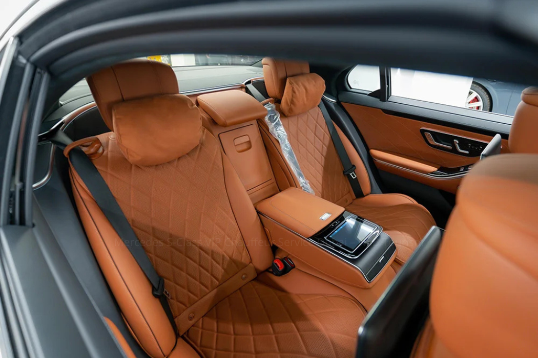 Mercedes S-Class luxury chauffeur sedan front exterior view in Dubai
