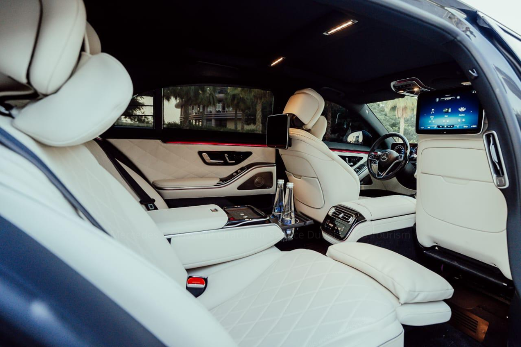 Mercedes S-Class luxury chauffeur sedan front exterior view in Dubai