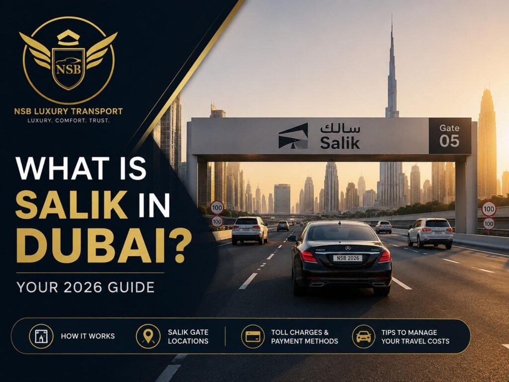 What is Salik in Dubai toll gate guide 2026 with Dubai highway and luxury car
