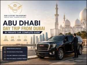 Abu Dhabi day trip from Dubai by private car with chauffeur and GMC luxury SUV at Sheikh Zayed Grand Mosque