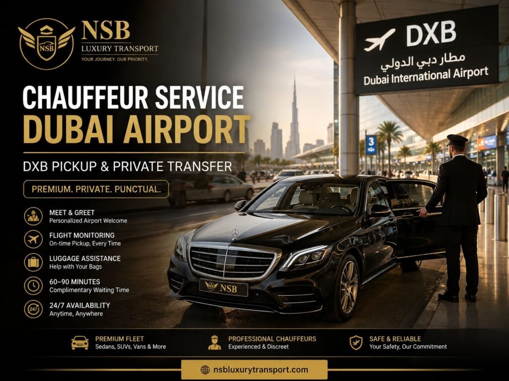 Chauffeur service Dubai airport with private DXB pickup and luxury Mercedes transfer