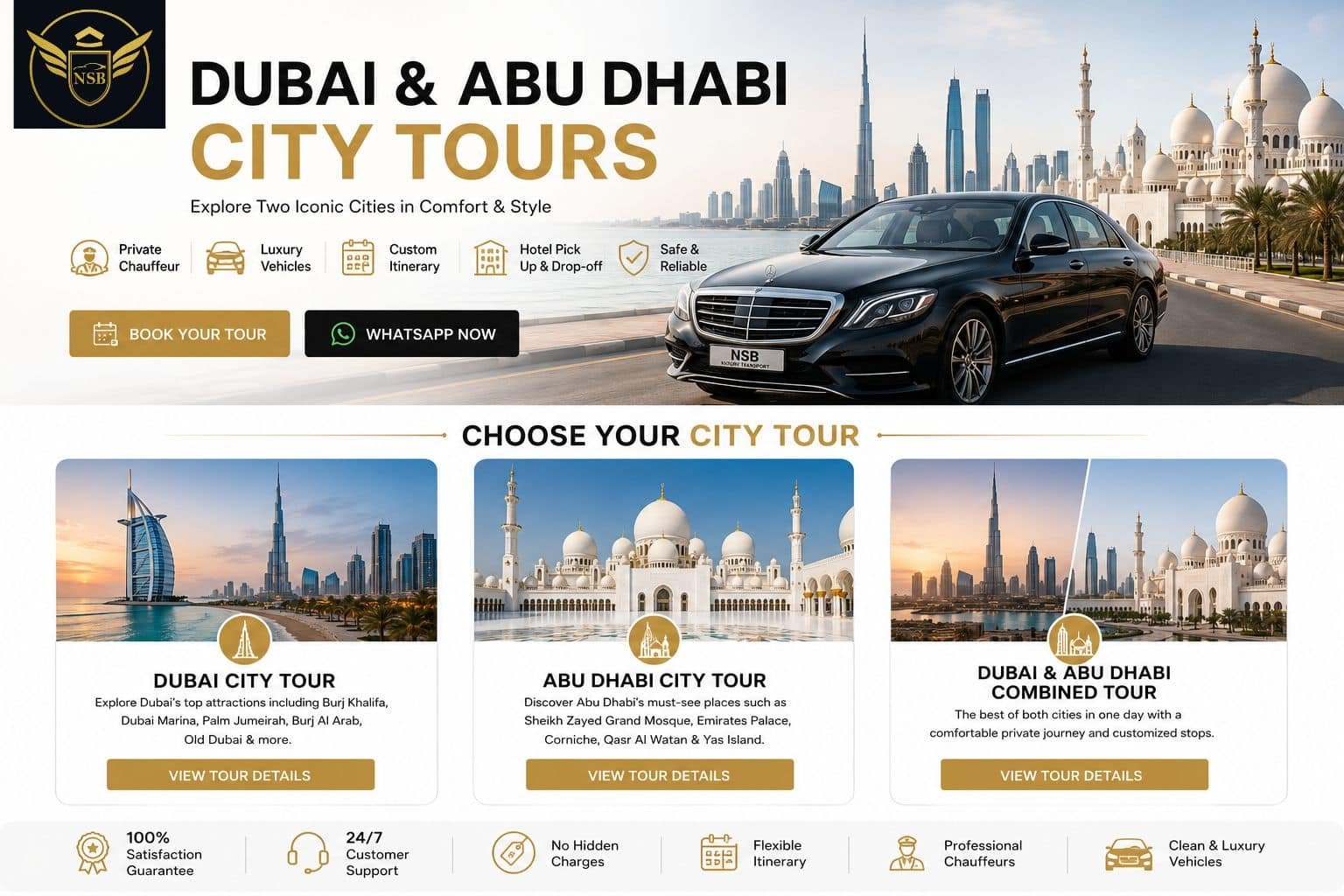 Dubai & Abu Dhabi City Tours with private chauffeur and luxury vehicle