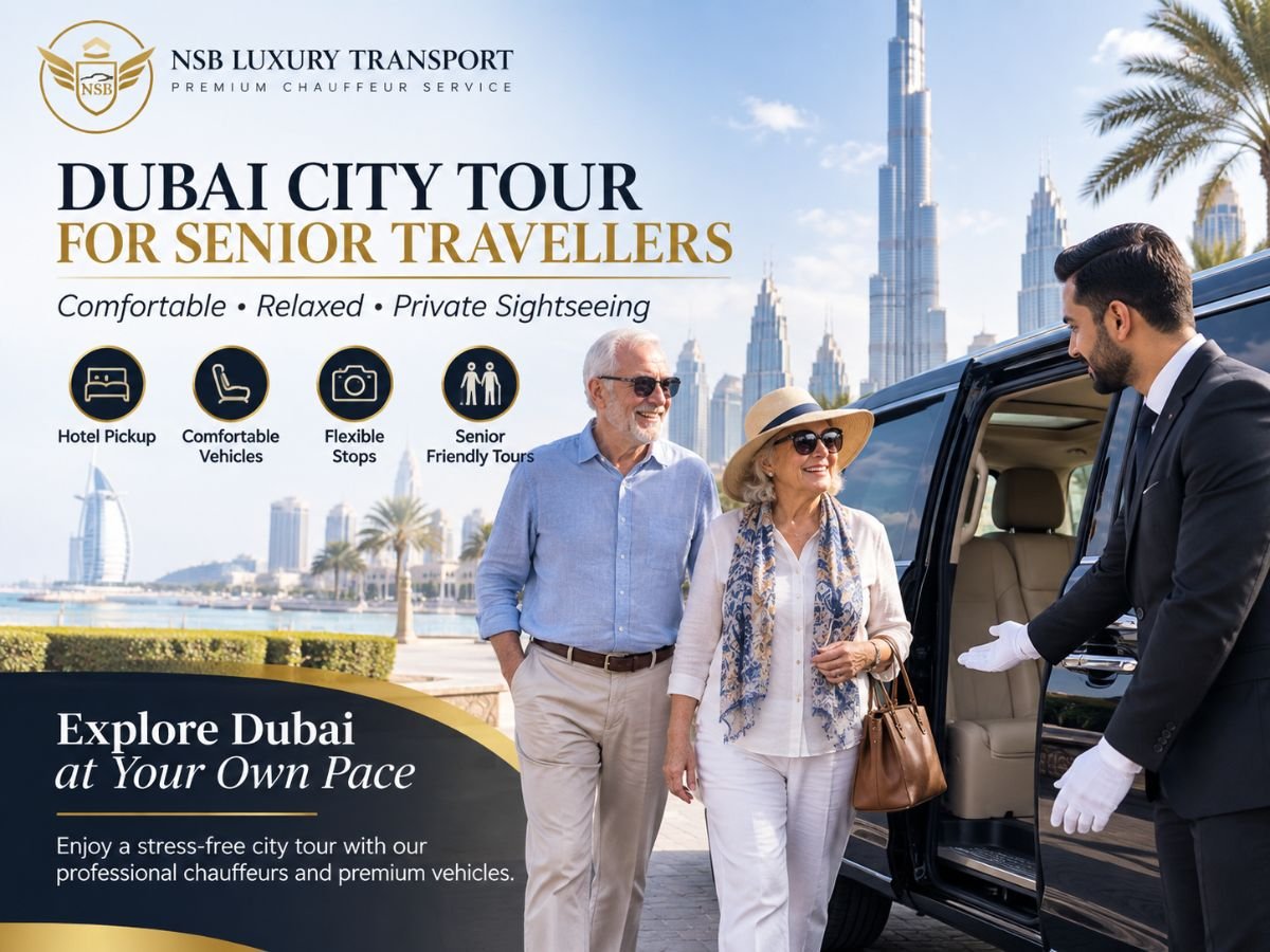 Dubai city tour for seniors with private chauffeur and comfortable luxury vehicle