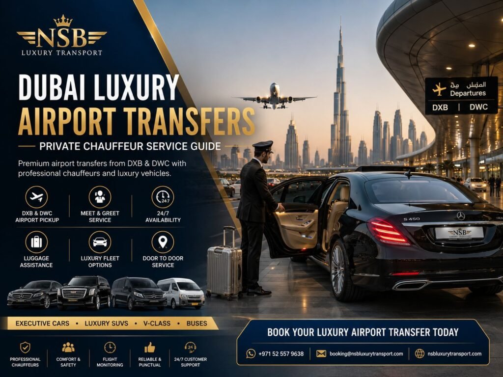 Dubai luxury airport transfers with private chauffeur service from DXB and DWC