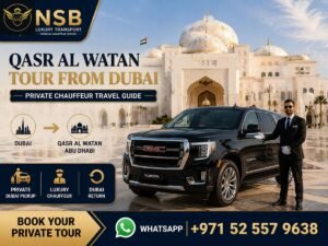 Qasr Al Watan tour from Dubai by private chauffeur with GMC Yukon luxury car and hotel pickup