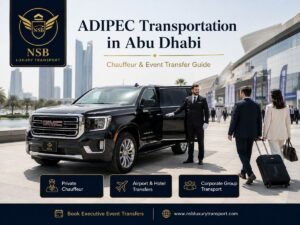 ADIPEC Transportation in Abu Dhabi with private chauffeur, GMC Yukon XL, airport transfers and corporate group transport