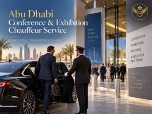 Luxury chauffeur vehicle for conference and exhibition transport in Abu Dhabi with executive event transfer service.