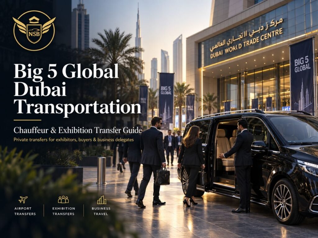 Big 5 Global Dubai Transportation with private chauffeur, Mercedes V-Class, airport transfers and exhibition transport at Dubai World Trade Centre