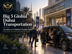 Big 5 Global Dubai Transportation with private chauffeur, Mercedes V-Class, airport transfers and exhibition transport at Dubai World Trade Centre