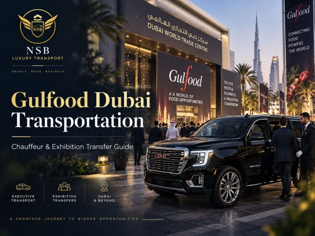 Gulfood Dubai Transportation with private chauffeur, GMC Yukon, exhibition transfers and Dubai World Trade Centre event transport