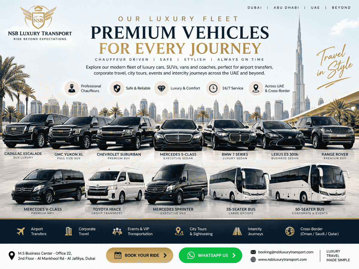 Luxury Fleet Dubai – Premium Chauffeur Cars and SUVs by NSB Luxury Transport