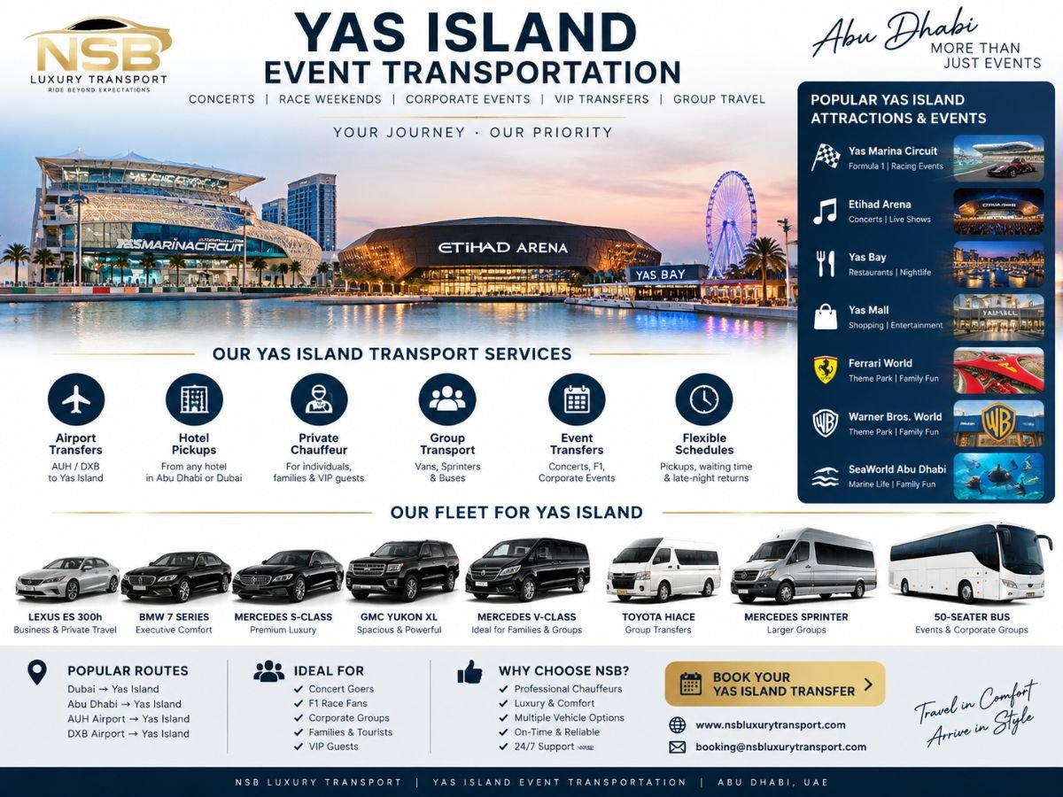 Yas Island Event Transportation – Chauffeur, Airport & Group Transfer Infographic