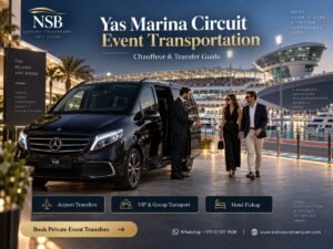 Yas Marina Circuit Event Transportation with private chauffeur, Mercedes V-Class, airport transfers, VIP transport and hotel pickup
