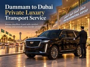 Dammam to Dubai private luxury transport service with premium SUV and professional chauffeur at King Fahd International Airport